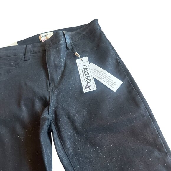L'Agence Marguerite Black Coated Skinny Jeans Pants Glitter Sparkle Size 27 NWT - Picture 4 of 12